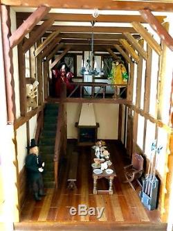 Very Large Tudor Style Dolls House 3 Floors With Lighting Furniture & Dolls