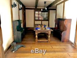 Very Large Tudor Style Dolls House 3 Floors With Lighting Furniture & Dolls