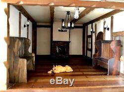 Very Large Tudor Style Dolls House 3 Floors With Lighting Furniture & Dolls