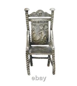 Victorian Sterling Silver Miniature Dolls House Chair Ornament Antique Sheffield