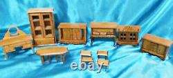 Vintage! 11 Pieces Wooden Miniature Doll House Furniture