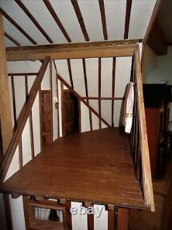 Vintage 12th large handmade Tudor Dolls House with working candle lighting
