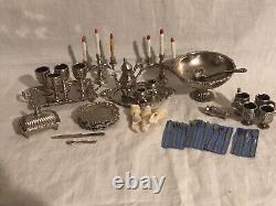 Vintage 1978 IMPERIAL Silver Cast Metal Dollhouse Miniatures Tea Set 51 pcs