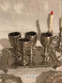 Vintage 1978 IMPERIAL Silver Cast Metal Dollhouse Miniatures Tea Set 51 pcs