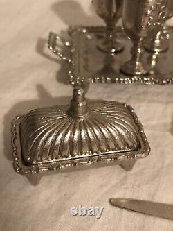 Vintage 1978 IMPERIAL Silver Cast Metal Dollhouse Miniatures Tea Set 51 pcs