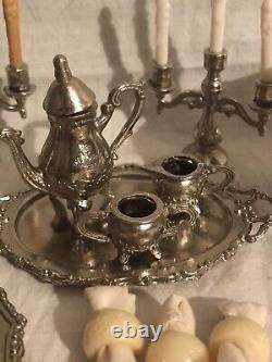 Vintage 1978 IMPERIAL Silver Cast Metal Dollhouse Miniatures Tea Set 51 pcs