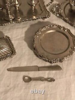 Vintage 1978 IMPERIAL Silver Cast Metal Dollhouse Miniatures Tea Set 51 pcs