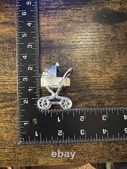 Vintage Antique 925 Solid Silver Miniature Dolls House Baby Pram Buggy Furniture