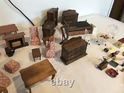 Vintage Antique Style Miniature Wood Doll House Furniture Lot 30 Pcs. + Access