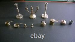 Vintage Brass Dollhouse Miniature Candlestick Holder Set of 2, Candelabra & Dish