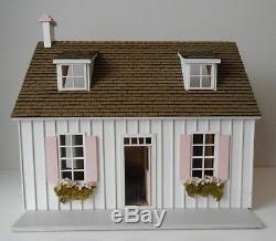 Vintage Built Handcrafted French Cottage Wooden Dollhouse with Furniture People