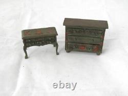 Vintage Doll House Miniatures- Artisan Handpainted Desk And Chest Of Drawers