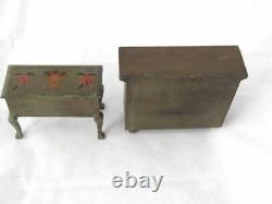 Vintage Doll House Miniatures- Artisan Handpainted Desk And Chest Of Drawers