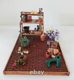Vintage Greenhouse W Plants & Naughty Hound Dog Artisan Dollhouse Miniature 112