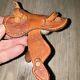 Vintage Handcrafted Miniature Leather Saddle Tooled Western Art Doll House Mini