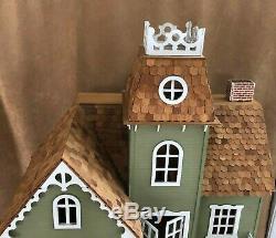 Vintage Handmade Dollhouse 39 Victorian style mansion wood doll house green