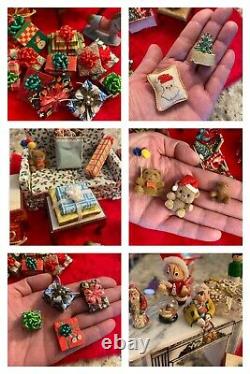 Vintage LOT Christmas Artisan Dollhouse Miniatures Presents Furniture Decor 112