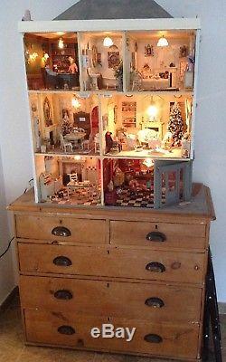 Vintage Large Handmade Fully Lit & Furnished Dolls House