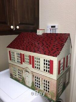 Vintage Large Tin Metal Litho Playsteel Two Story Colonial Doll House