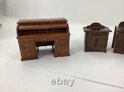 Vintage Lot Of 9 Pieces Wooden Miniature Mini Doll House Furniture Set