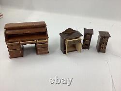 Vintage Lot Of 9 Pieces Wooden Miniature Mini Doll House Furniture Set