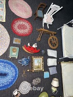 Vintage Lot of Various Miniature Doll House Items Furniture Rugs Decorations