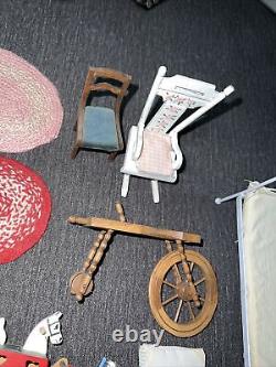 Vintage Lot of Various Miniature Doll House Items Furniture Rugs Decorations