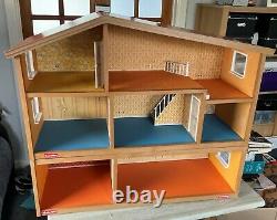 Vintage Lundby Dolls House 1970s with basement and balcony and some furniture