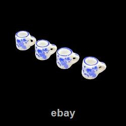 Vintage Miniature Doll House Accessories Blue White Dinner Set + Food Items