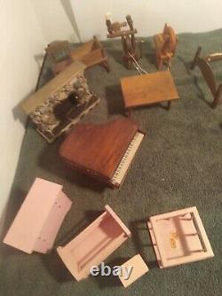 Vintage Miniature Doll House Wood Furniture 80 Piece Set Used some need work