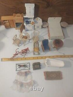 Vintage Miniature Doll House Wood & Metal Furniture 27 Piece Set Pre-owned