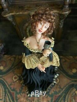 Vintage Miniature Dollhouse ARTISAN Sculpted Beautiful 18th Century Lady CHEERS