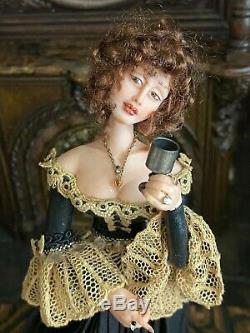 Vintage Miniature Dollhouse ARTISAN Sculpted Beautiful 18th Century Lady CHEERS