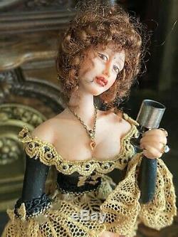 Vintage Miniature Dollhouse ARTISAN Sculpted Beautiful 18th Century Lady CHEERS