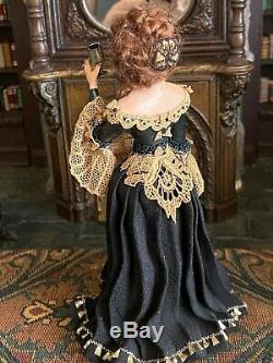 Vintage Miniature Dollhouse ARTISAN Sculpted Beautiful 18th Century Lady CHEERS