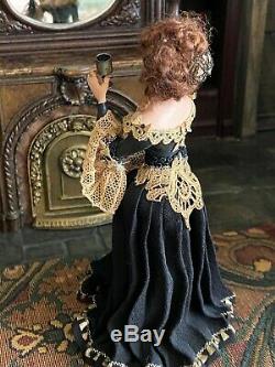 Vintage Miniature Dollhouse ARTISAN Sculpted Beautiful 18th Century Lady CHEERS