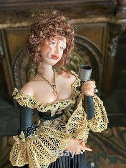 Vintage Miniature Dollhouse ARTISAN Sculpted Beautiful 18th Century Lady CHEERS