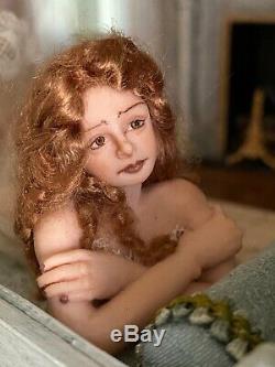 Vintage Miniature Dollhouse ARTISAN Sculpted Beautiful Blonde Woman Curly Hair