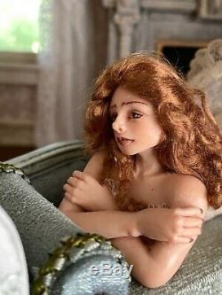 Vintage Miniature Dollhouse ARTISAN Sculpted Beautiful Blonde Woman Curly Hair