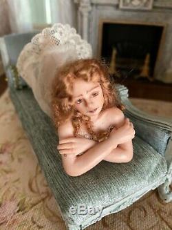 Vintage Miniature Dollhouse ARTISAN Sculpted Beautiful Blonde Woman Curly Hair