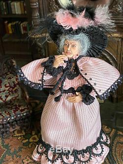 Vintage Miniature Dollhouse ARTISAN Sculpted Old Woman Victorian Crone Doll 112