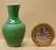 Vintage Miniature Green Glazed Studio Pottery Vase Dolls House 4cm X Mark