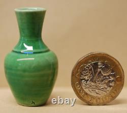 Vintage Miniature Green Glazed Studio Pottery Vase Dolls House 4cm X Mark