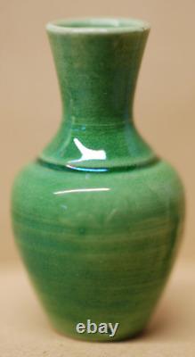 Vintage Miniature Green Glazed Studio Pottery Vase Dolls House 4cm X Mark