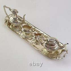 Vintage Miniature Solid Silver Dolls House Tea Set & Tray S J Rose 1968