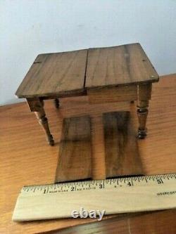 Vintage Miniature Wooden Doll House Dining Table with Leaves Orig. Owner As-is