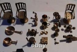 Vintage Old Antique Brass Tiny Miniature Dolls House Toys 20 Pieces Set BUNDLE