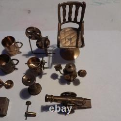 Vintage Old Antique Brass Tiny Miniature Dolls House Toys 20 Pieces Set BUNDLE
