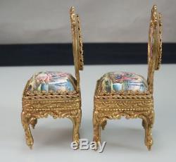 Vintage Porcelain Ormolu Brass Miniature Dollhouse Chairs & Sofa Settee 53553