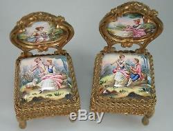Vintage Porcelain Ormolu Brass Miniature Dollhouse Chairs & Sofa Settee 53553